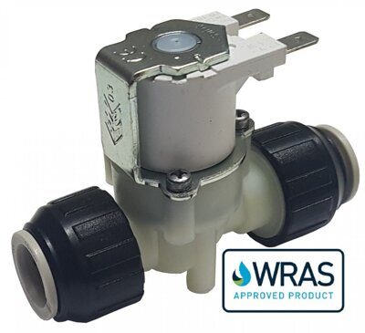 Push fit (Rapid Fit) WRAS approved & certified water solenoid valves for drinking water, mains water and potable water systems with Nylon body that have been WRAS approved and tested to 200,000 open/close cycles and finally leak pressure tested to 1.5 times maximum working pressure.