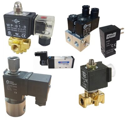 3/2 way solenoid valves for diverting flow including Normally Closed, Normally Open and Universal in Brass, Aluminium, Stainless steel and Plastic, according to port size.