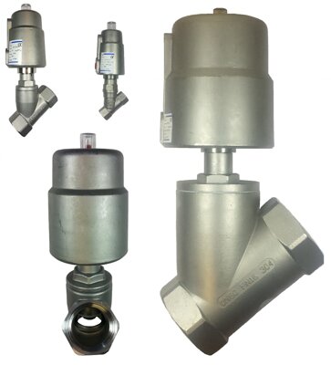 Air Operated angle seat piston valves also known as Air Actuated Globe or Y pattern valves suitable for air, water, oil, grease, vacuum, steam, thick viscous fluids, acids and alkali's.