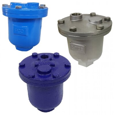 Vacuum release valves designed to vent air and prevent vacuum also known as an Air and Vacuum Release Valves, Cast Iron or stainless steel, sizes 1/2 to 1 inch thread.