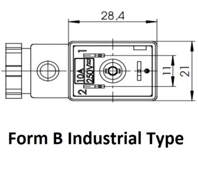 Industrial Form B 11mm pin spacing electrical connectors 28.4x21mm, with and without circuit, field mountable and moulded cable.