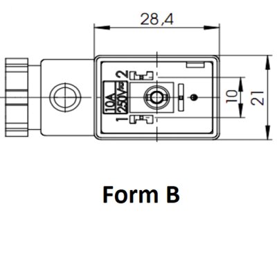 Form B 10mm pin spacing, ISO 6952, EN175301-803, DIN43650B rectangular electrical connectors 28x21mm, with and with circuit, field mountable and moulded cable versions.