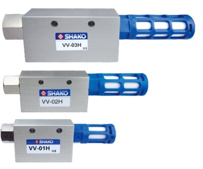 Shako VV Vacuum generators utilise compressed air (1 to 6 Bar) to generate vacuum to -91.8 Kpa, sizes 1/8, 1/4 or 3/8.