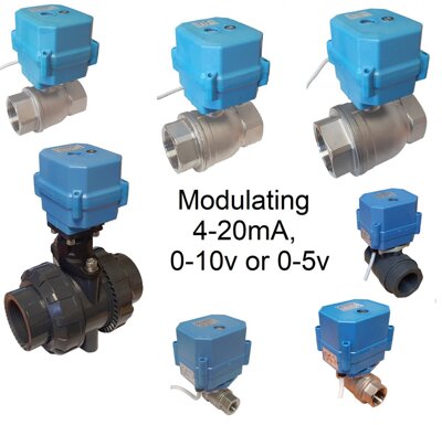 Modulating ball valves offer proportional or precise control of flow rates via a signal of 4-20mA, 0-10 Volts or 0-5 volts.