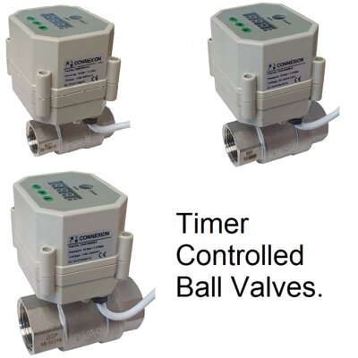 Motor actuated ball valves with timer control offering fully programmable Opening and closing between 0 and 99Hrs.