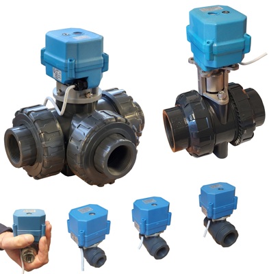 UPVC motor actuated ball valves, including power open/power close, failsafe and modulating control.